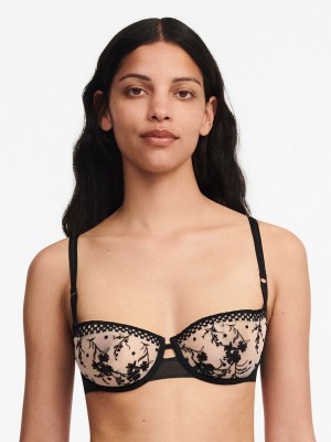 Beige Black Chantelle Suzy Lace Demi Women Unlined Bra | HJV3576NF