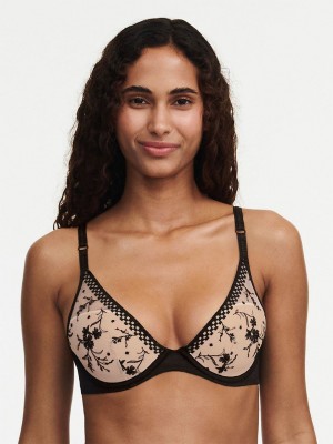 Beige Black Chantelle Suzy Lace Plunge Contour Women Bras | XKL4631WD