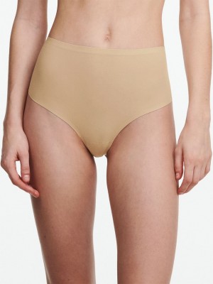 Beige Brown Chantelle SoftStretch High Waist Women Thong Panty | ICO6672PX