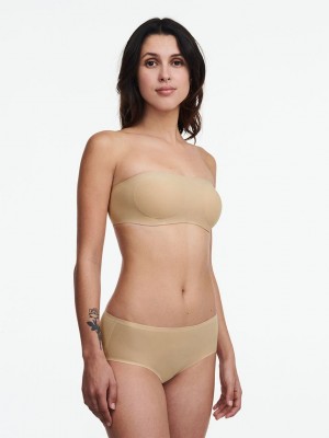 Beige Brown Chantelle SoftStretch Padded Bandeau Women Bras | STY464AN