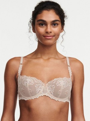 Beige Chantelle Champs Elysees Lace Demi Women Unlined Bra | BKQ1311IY