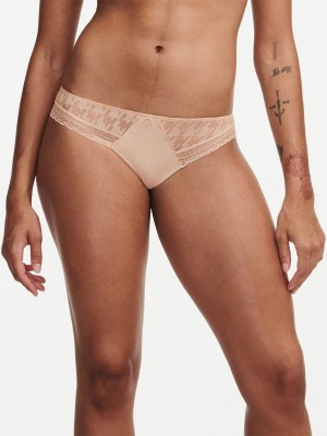 Beige Chantelle Impression Lace Women Bikini Bottoms | FCE7247NJ