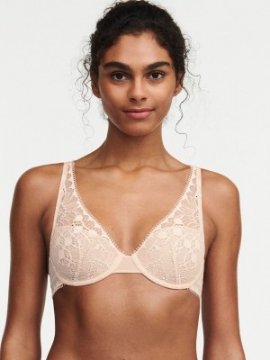 Beige Pink Chantelle Day to Night Lace Convertible Plunge Women Bras | OAS465OD