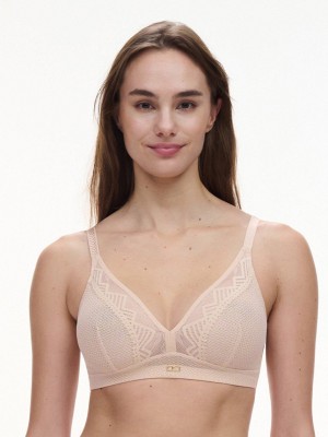 Beige Pink Chantelle Origins Lace Full Support Wireless Women Bras | ANI7935FC