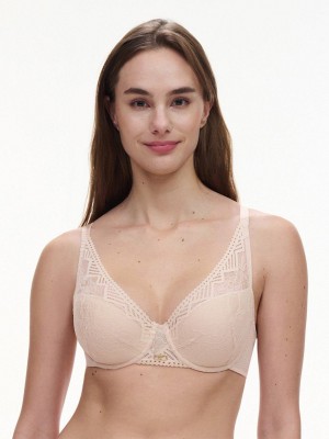 Beige Pink Chantelle Origins Lace Lightweight Plunge Women Bras | MSJ9194CI