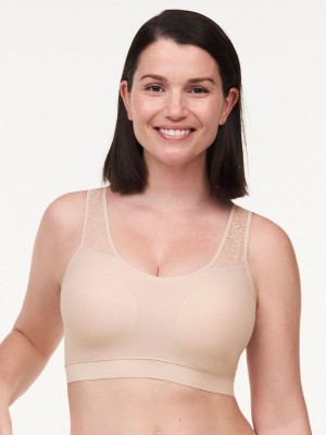 Beige Pink Chantelle SoftStretch Padded Top with Lace Women Sports Bra | WAW2630IJ