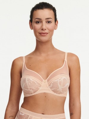 Beige Pink Chantelle True Lace Full Coverage Underwire Women Bras | VQY6314AX