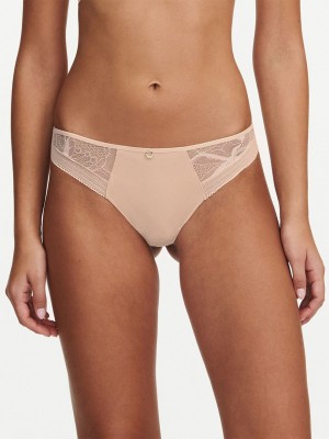 Beige Pink Chantelle True Lace Women Thong Panty | YCK1484BU