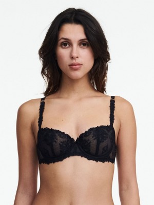 Black Chantelle Champs Elysees Lace Demi Women Unlined Bra | LKT7021HW