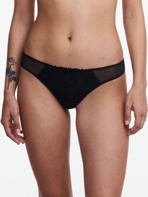 Black Chantelle Champs Elysees Lace Women Thong Panty | XTI2036KV