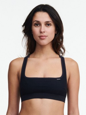 Black Chantelle Cotton Comfort Women Bralettes | ESX2156SG