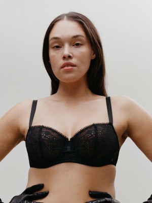 Black Chantelle Day to Night Lace Demi Women Unlined Bra | CNO4842AK