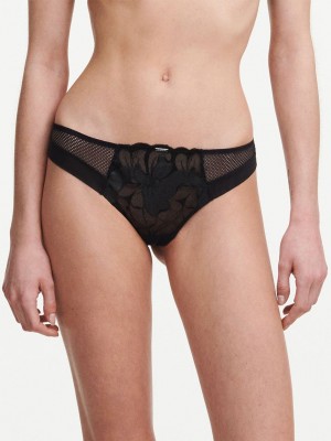 Black Chantelle Fleurs Signature Women Thong Panty | VFC4557PP