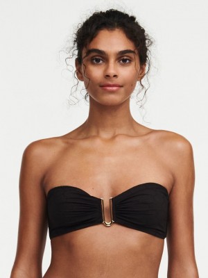 Black Chantelle Glow Wireless Bandeau Swim Women Bikini Tops | WSJ2869EM