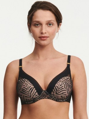 Black Chantelle Graphic Allure Lace Plunge Women T-Shirt Bra | OVT3230XP