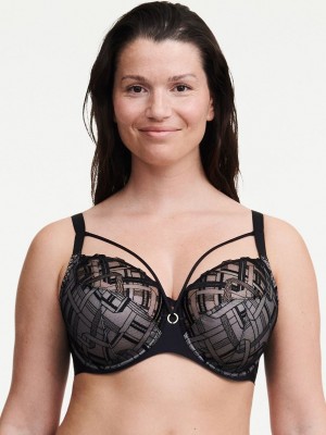 Black Chantelle Graphic Support Lace Full Coverage Women Unlined Bra | ESB5615VZ