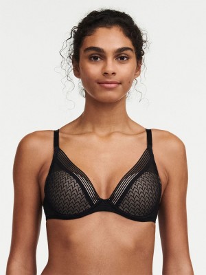 Black Chantelle Manhattan Plunge Women T-Shirt Bra | OYL3183AD