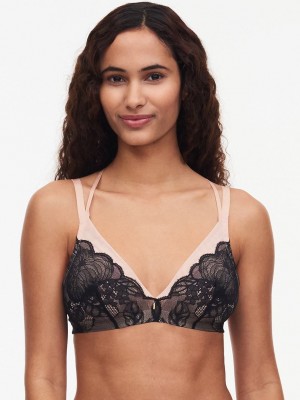 Black Chantelle Midnight Flowers Wireless Women Bras | USL1178CV