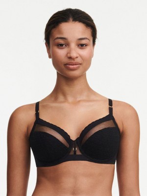 Black Chantelle Monogram Plunge Women Unlined Bra | NZU7853QV