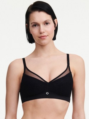 Black Chantelle Naya Lace Wireless Women Unlined Bra | PQG3766MU