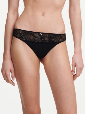 Black Chantelle Naya Lace Women Thong Panty | WNX10056TQ