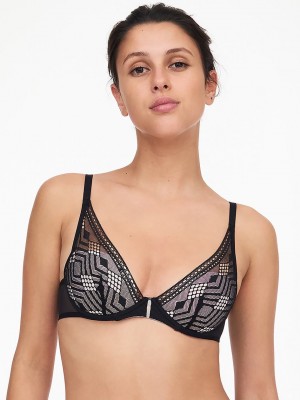 Black Chantelle Ondine Lace Plunge Contour Women Bras | DRN823EY