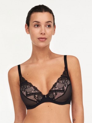 Black Chantelle Orangerie Dream Lace Contour Plunge Women Bras | IEX8781NN