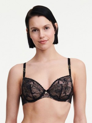 Black Chantelle Orchids Plunge Women Unlined Bra | ZZD614XV