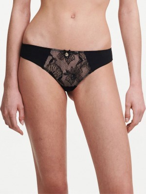 Black Chantelle Orchids Women Thong Panty | TGX6381IX