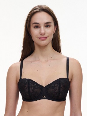 Black Chantelle Origins Lace Demi Women Unlined Bra | CZQ2125AS