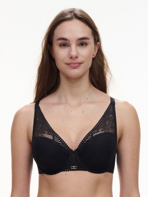 Black Chantelle Origins Lace Lightweight Plunge Women Bras | TLL556TQ