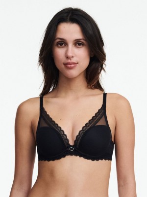 Black Chantelle Parisian Allure Plunge Women T-Shirt Bra | YQK6571IG