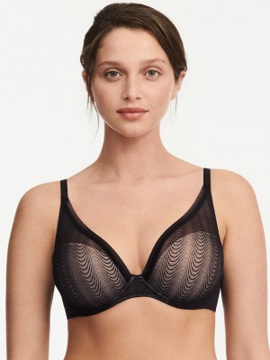 Black Chantelle Romane Plunge Women T-Shirt Bra | NQO997SV