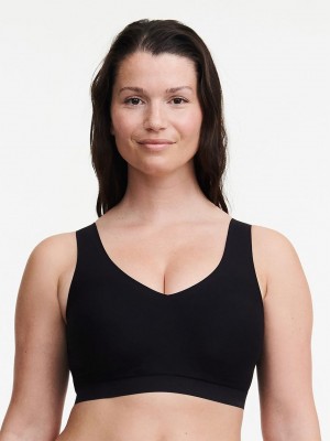 Black Chantelle SoftStretch Padded V-Neck Women Sports Bra | BVQ604RN