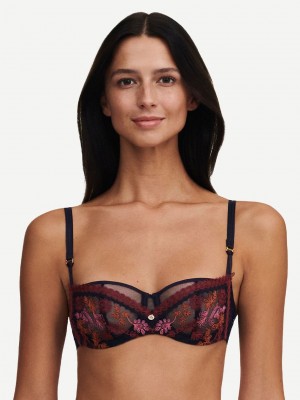 Black Multicolor Chantelle New Romance Lace Underwire Demi Women Bras | MWI34JO