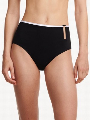 Black White Chantelle New Authentic Full Swim Women Bikini Bottoms | KAB1020XD