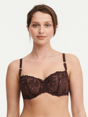 Brown Chantelle Champs Elysees Lace Demi Women Unlined Bra | LMY9613GF