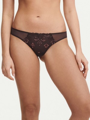 Brown Chantelle Champs Elysees Lace Women Thong Panty | BAH3445FN