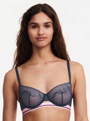 Deep Blue Chantelle Paola Lace Demi Women Unlined Bra | KLH5643EF