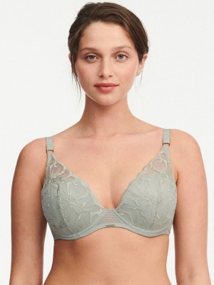 Green Chantelle Fleurs Plunging Women T-Shirt Bra | FZH4242LX