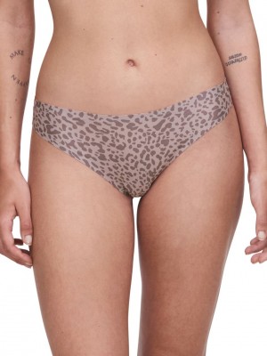 Grey Brown Leopard Chantelle SoftStretch Women Thong Panty | JEU6529SR