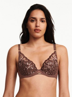 Leopard Chantelle Fleurs Plunging Women T-Shirt Bra | EDI169LR