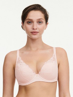 Pink Chantelle Orangerie Dream Lace Contour Plunge Women Bras | ZZH2861TV