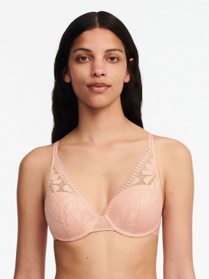 Pink Chantelle Sofie Lace Lightweight Plunge Women Bras | RQY4768ZA