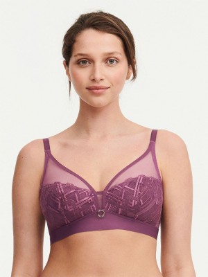 Purple Chantelle Graphic Support Lace Wireless Women Bras | YAN7597NI