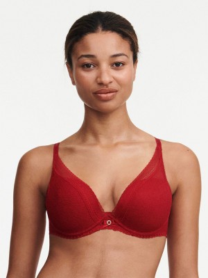 Red Chantelle Festivite Lace Plunge Women Bras | ZQQ7840MR