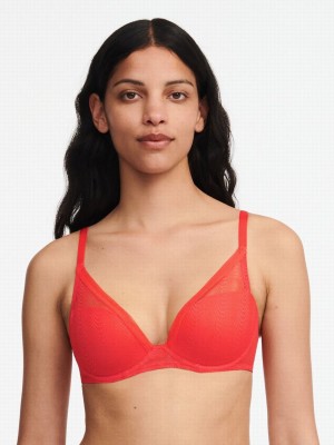 Red Chantelle Romane Plunge Women T-Shirt Bra | LMP4219WV