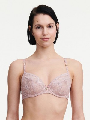 Rose Pink Chantelle Orchids Plunge Women Unlined Bra | UNO9193BC