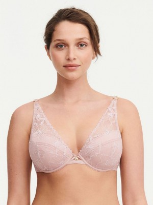 Rose Pink Chantelle Orchids Push-up Plunge Women Bra | RAJ6568UI