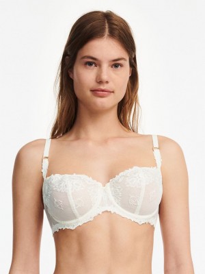 White Chantelle Champs Elysees Lace Demi Women Unlined Bra | UMD5649IR